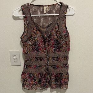 Girl Krazy Floral Lace Peplum Top Sleeveless Boho Boutique